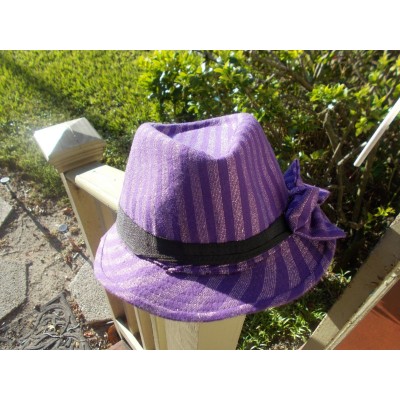 's Purple silver black band Fedora/Trilby Striped Hat with  side Bow   eb-90313910